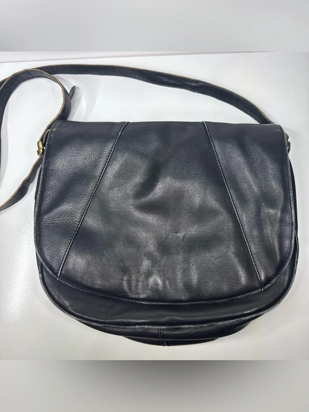 Classic Black Leather Crossbody Saddle Bag by The Bridge